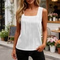 thumbnail image 2 of HomeDM Women's Sleeveless Tank Tops Square Neck Loose Fit Summer T-Shirts Solid Color Trendy Pleated Tops White Size L, 2 of 8