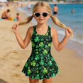 thumbnail image 3 of Tutolipy Bathing Suit, Green Clover Girls One Piece Swimsuit with Skirt, Comfort Comes with Lining Girls Beach Swimsuit for Vacation Size 3-4 Years, 3 of 8