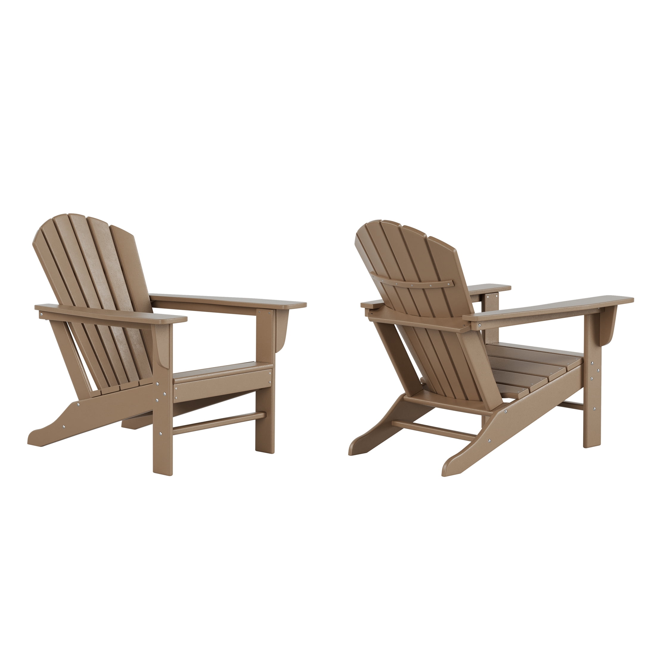 WestinTrends Dylan Adirondack Chairs Set of 2, All Weather Poly Lumber Outdoor Patio Chairs, Seashell Slat Curved Back, Widen Seat Armrest, Color Stay, Imitation Wood Texture, Weathered Wood