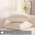 thumbnail image 3 of Khaki Brown and Cream 16x16 Farmhouse Pillow Covers Set of 2 Linen Striped Patchwork Boho Throw Pillow Covers Rustic Farmhouse Decor for Home Couch and Sofa, 3 of 6