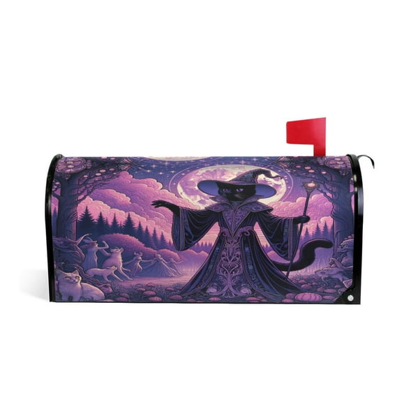 Mailbox Covers Magnetic Large Size Post Box Cover Wrap Outside Waterproof Home Yard Garden Decor Wizard Cat with Moon 25.5x21