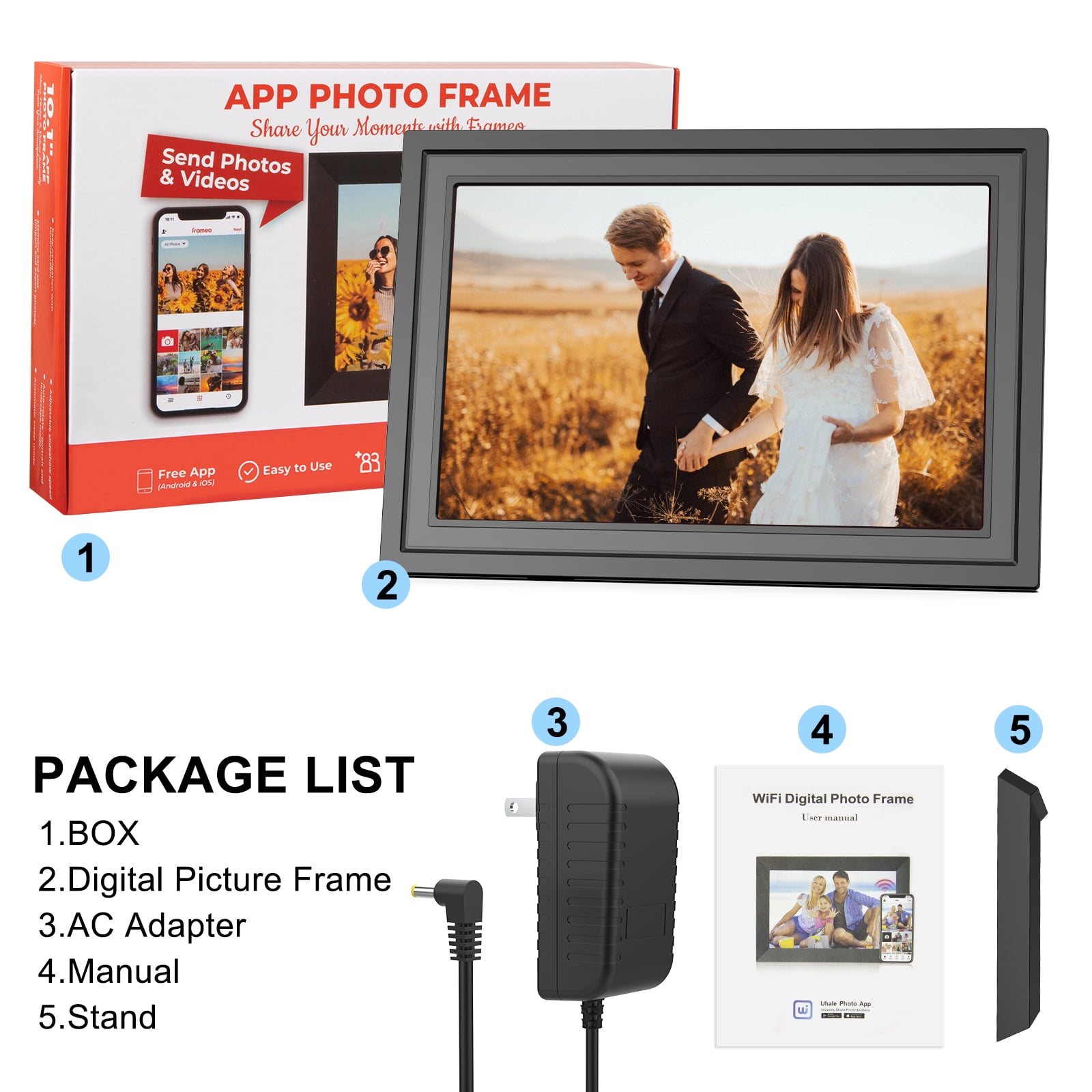Digital Picture Frame - Uhale WiFi 10.1 inch IPS Touch Screen Digital Photo Frame Display for Gifting, 32GB Storage Support 64G TF Card, Auto-Rotate, Share Photos Via Uhale App from Anywhere