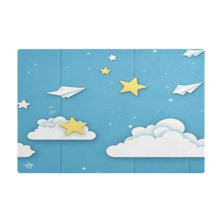 

PU Leather Kitchen Drying Mat with Silica Gel Core Coffee Bar Pad Dual-Sided Absorbent Non-Slip for Kitchen Counter White Clouds and Stars Pattern
