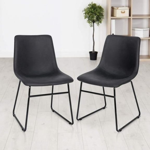 Brezey Set of 2 Dining Chairs, Upholstered Side Chairs with Metal Legs, PU Leather Armless Dinning Room Chairs for Kitchen, Dining, Bedroom, Living Room