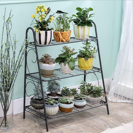 MONIPA 3-Layer Metal Plant Rack Flower Display Rack Pot Storage Rack Shoe Storage Rack for Home Garden Balcony
