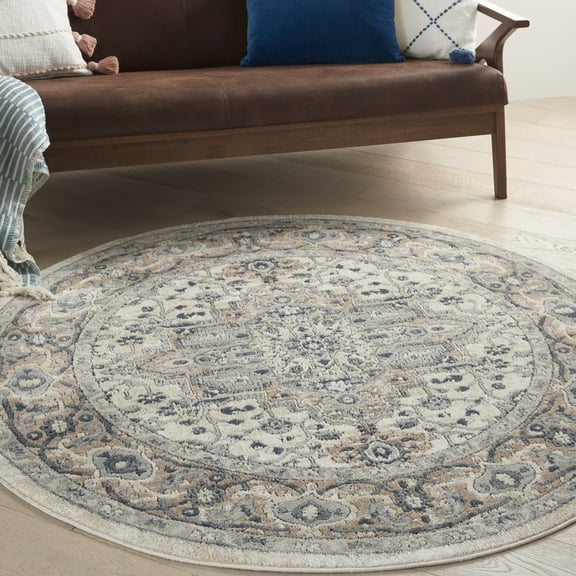 Nourison Concerto Farmhouse Ivory/Grey 4' x round Area Rug, (4 Round)