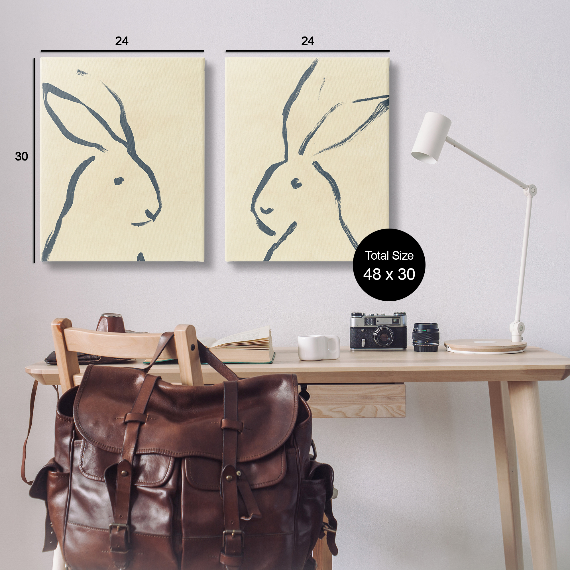 Stupell Industries Minimalist Rabbit Line Portrait Animals Drawing Wrapped Canvas Art Print Wall Art, 24 x 30, Set of 2