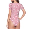 thumbnail image 3 of Uemuo Pink Flamingos and Flowers Pattern Women's One Piece Short Sleeve Swimsuit Rash Guard Surfing Modest Quick-drying Swimsuit Beach Essentials-, 3 of 9