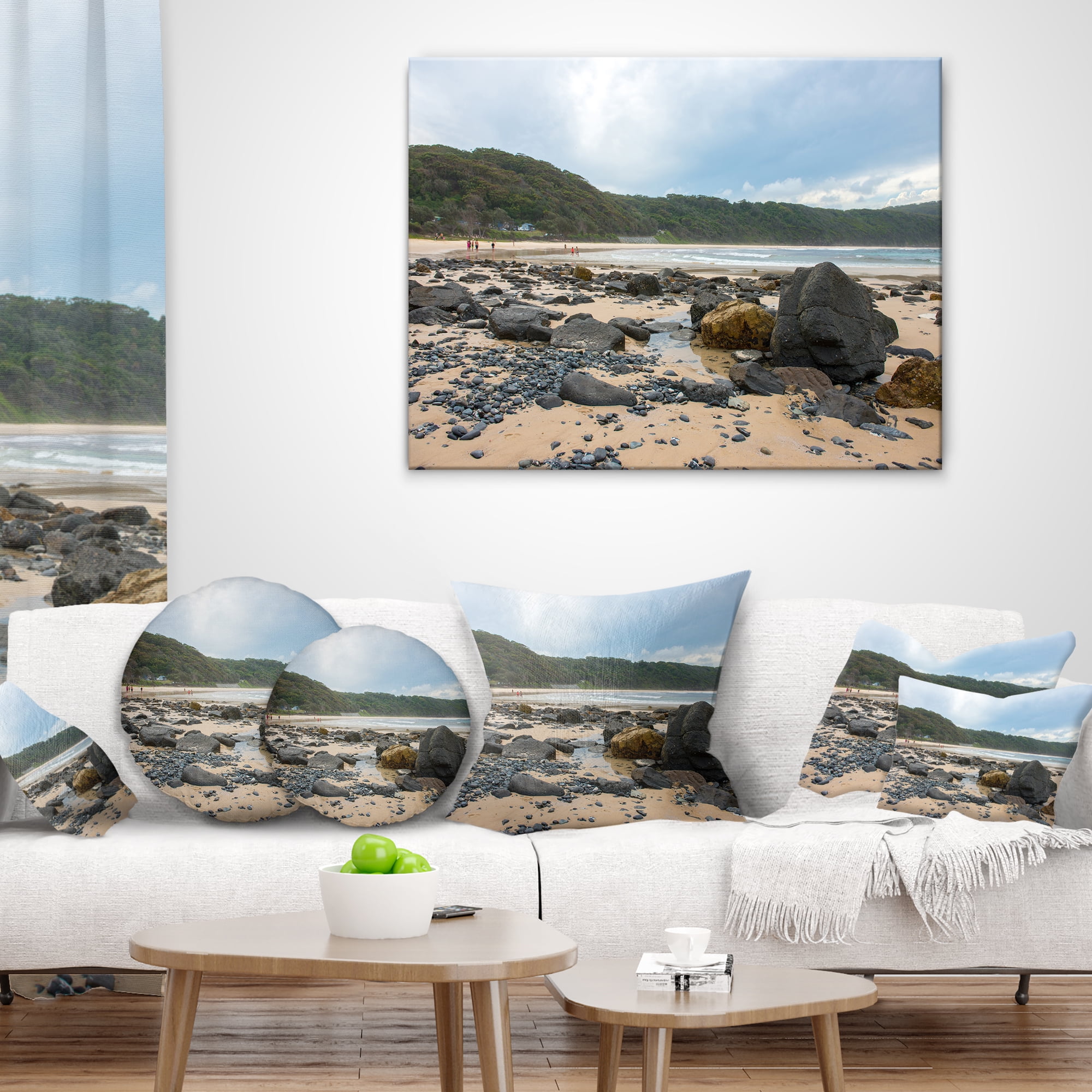 Designart Pretty Beach with Small and Big Rocks - Seashore Throw Pillow - 18x18