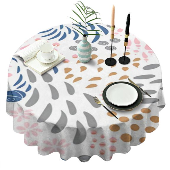 Round Waterproof Tablecloth 60×60 Inch, Dahlia Floral Reusable Indoor/Outdoor Durable Table Cover for Party Kitchen Dinner Room Decor
