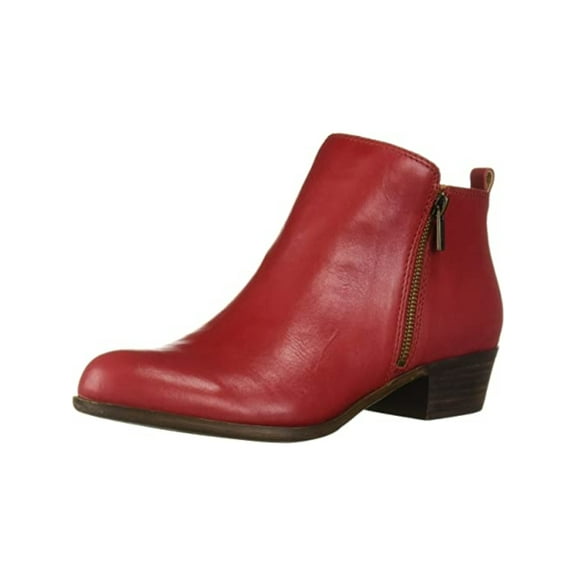 LUCKY BRAND Womens Red Pull Tab Cushioned Basel Round Toe Block Heel Leather Booties 5 M