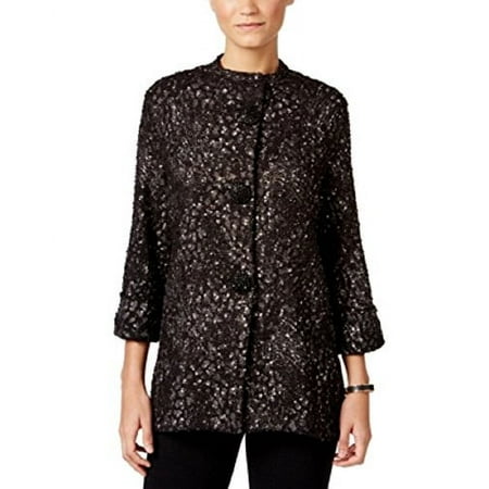 JM Collection Petite Three-Quarter-Sleeve Boucle Jacket (Geo Leopard, PM)
