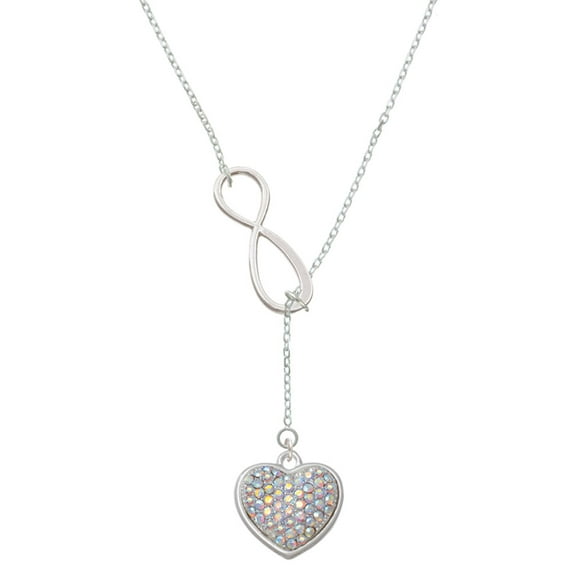 Delight Jewelry Silvertone Large Rounded Clear AB Oktant Crystal Heart Silver tone Elegant Infinity Lariat Necklace