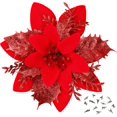 thumbnail image 1 of 15 piezas de flores artificiales de Pascua rojas con purpurina, flores artificiales de Navidad, decoraciones con clips para adornos de árbol de Navidad, guirnaldas para fiestas de bodas, 1 of 5