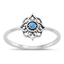 CHOOSE YOUR COLOR Blue Simulated Opal Mandala Lotus Ring .925 Sterling Silver Band CZ Female Size 8