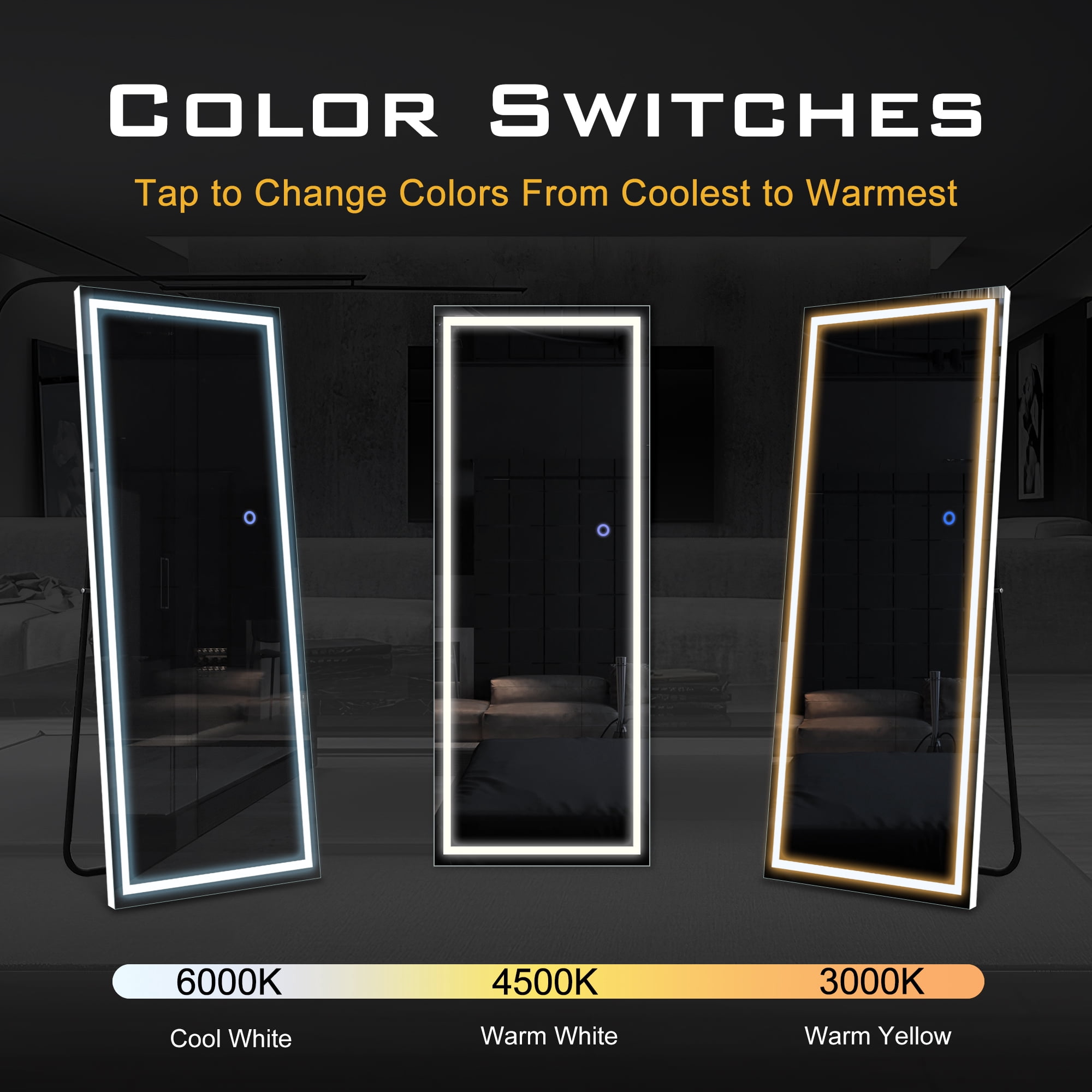 MAYEERTY 63"×20" White LED Aluminum Rectangular Full-Length Mirror Stable Stand for Bedroom