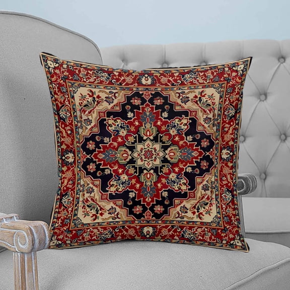 Red Boho Throw Pillow Covers, Soft Pillowcases with Invisible Zipper, Contemporary Abstract Ethnic Retro Geometric Decorative Square Pillow Cushion Covers for Living Room Couch Sofa Bed 20x20 Inches