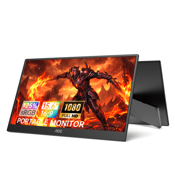 AOC 15.6" Premium Portable Gaming Monitor 125% sRGB, HDR, FHD 1080P IPS Computer Monitor, Ultra-Slim Metal USB-C/HDMI External Screen with Speakers for Laptop PC Mac PS5 Xbox Switch