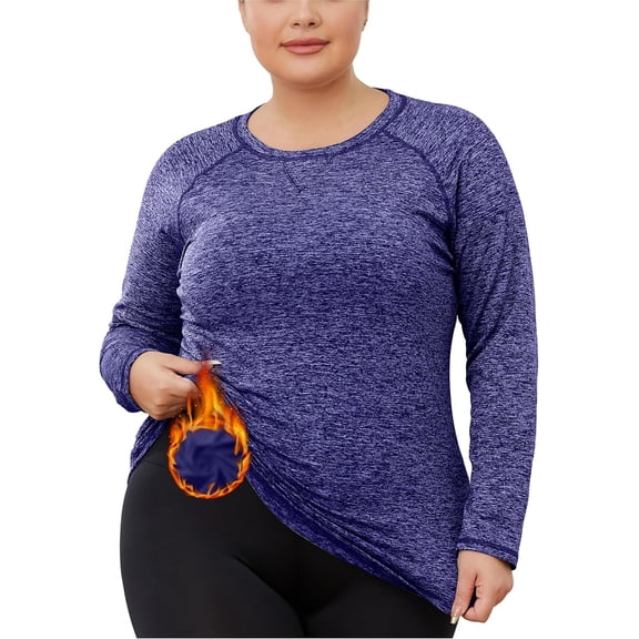 Astlbim Women's Plus Size Thermal Fleece Tops Long Sleeve Running Athletic Shirt Workout Tops Thermal Underwear