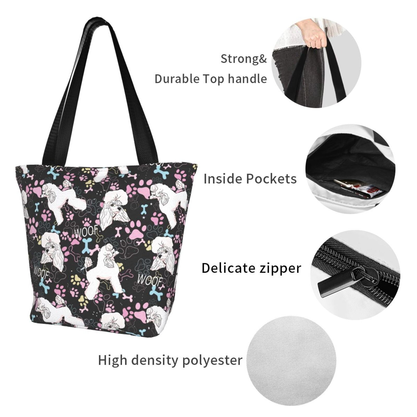 Ratiio Cute Poodle Dog Print Shoulder Bag for Women, Polyester Crossbody Purse Lightweight Handbag for Daily Travel and Casual Use