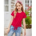 thumbnail image 5 of Arshiner Girls Red Shirts Crewneck Summer Short Sleeve Top for Girls Tie Knot Front Crop Kids Cute Shirts Size 9-10 Years, 5 of 5