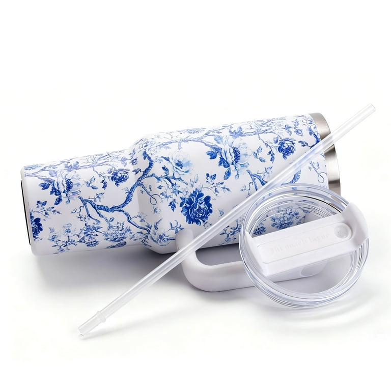 Hi Peach Layne 40 oz Blue Toile Beauty Insulated Tumbler with Nail