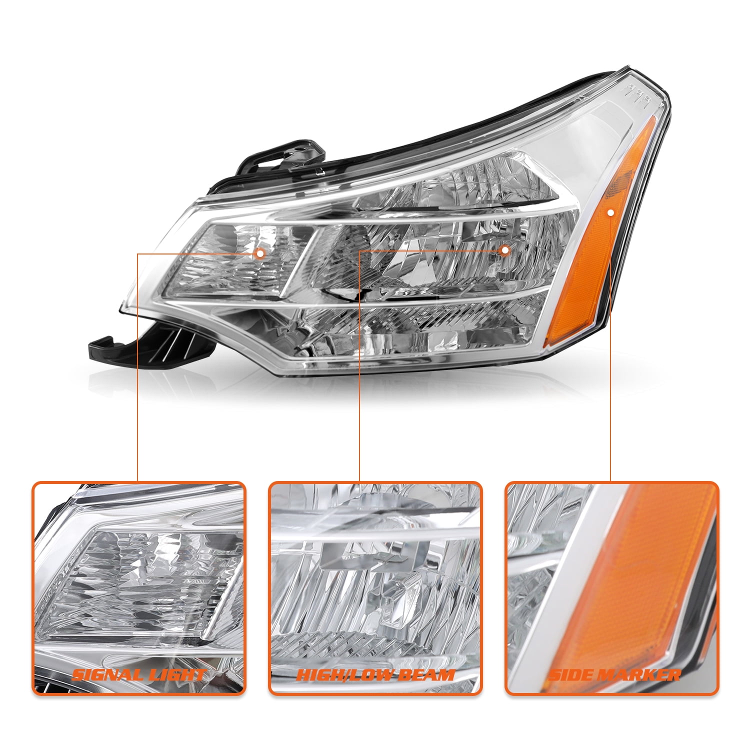 Headlights Assembly For 2008-2011 Ford Focus S SE SES SEL Chrome Housing Pair