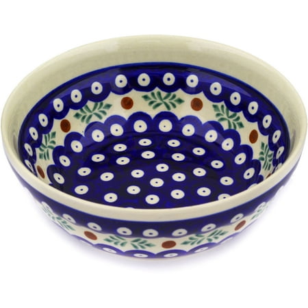 

Polish Pottery 6½-inch Bowl (Peacock Hollies Theme) Hand Painted in Boleslawiec Poland + Certificate of Authenticity