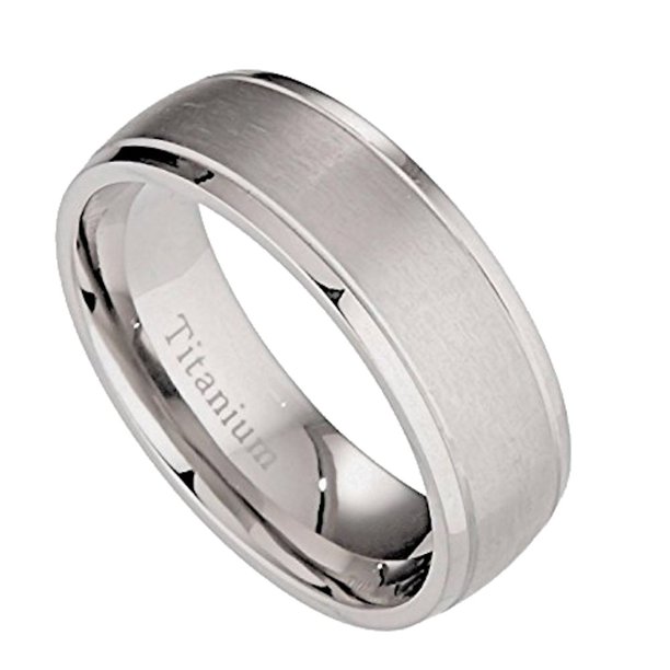 MJ Metals Jewelry - 7mm Brushed Polished Grooved edges Titanium Wedding ...