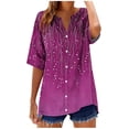 thumbnail image 2 of Odbmxy Summer Plus Size Shirts for Women Elbow-Length V-Neck Ladies Tops Button up Vintage Purple Casual Cardigan Graphic Tops, 2 of 5