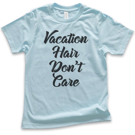 Kids Vacation Hair Don't Care T-shirt, Youth Kids Boy Girl T-Shirt, Vacation T-shirt, Travel Shirt, Vacay Shirt, Light Blue, Medium