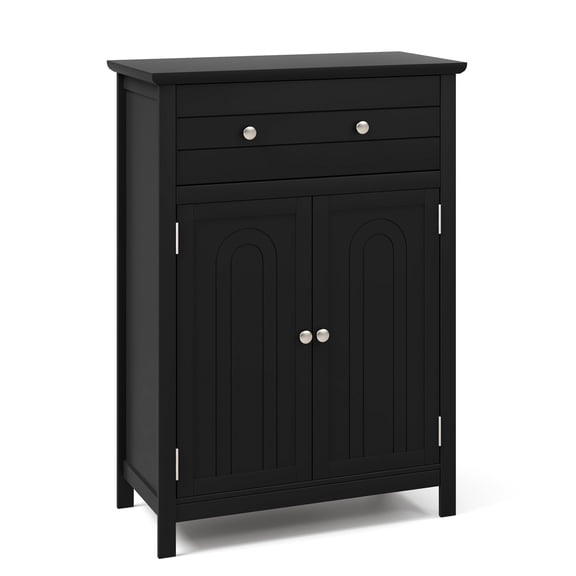 Topbuy Freestanding Bathroom Storage Cabinet Floor Cabinet with Drawer Doors and Adjustable Shelf for Storage Black