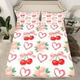 thumbnail image 2 of Feelyou Kawaii Cherry Bow-tie Twin Sheet Sets for Kid, Pink Love Heart Twin Fitted Sheet, Cartoon Ribbon Theme Flat Sheet, Breathable Home Decor, 3pcs, 2 of 7