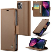 ELEHOLD Wallet Case for iPhone 14 6.1" Premium Leather Case wih RFID Blocking Function Card Slots Kickstand Magnetic Clasp Shockproof Cover for Men Women for iPhone 14,Brown