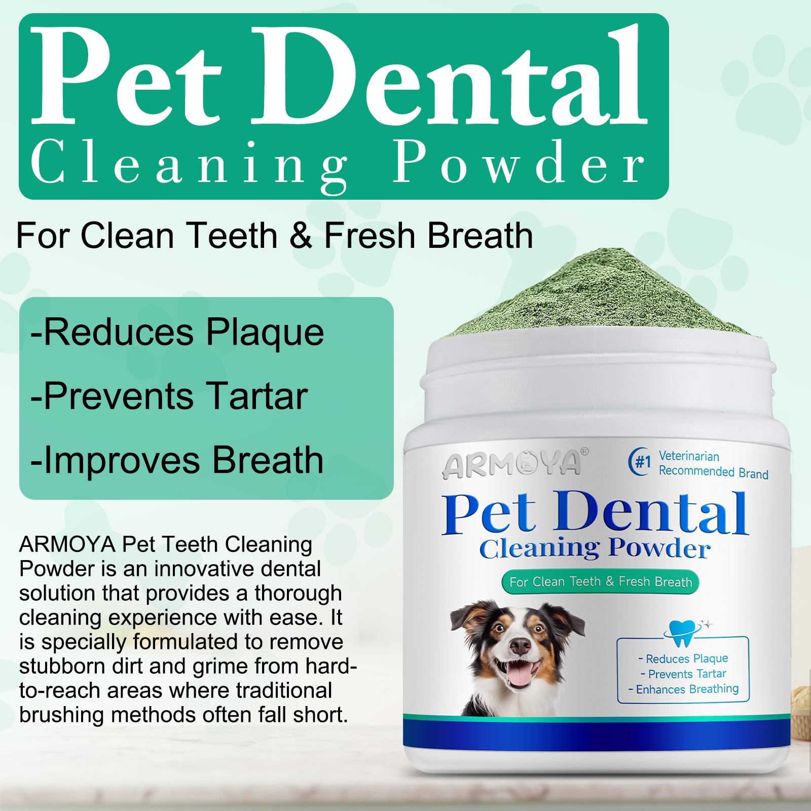Petpya Dental Powder for Dogs Teeth - Dog Dental Powder - Pet Dental Cleaning Powder - Dog Plaque & Tartar Remover - Reduce Bad Breath - Teeth Cleaning Made Easy - Dog Grooming - Pet's Oral Care 2pc