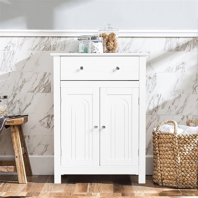 Costway Armario del Baño con Cajón Amplio 2 Puertas y 1 Repisa Regulable en 3 Alturas para Baño Salón Oficina Blanco 60 x 30 x 80 cm