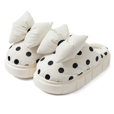 

Down Cloth Waterproof Cotton Slippers Thick Soled Winter Indoor Anti-skid Bow Slippers