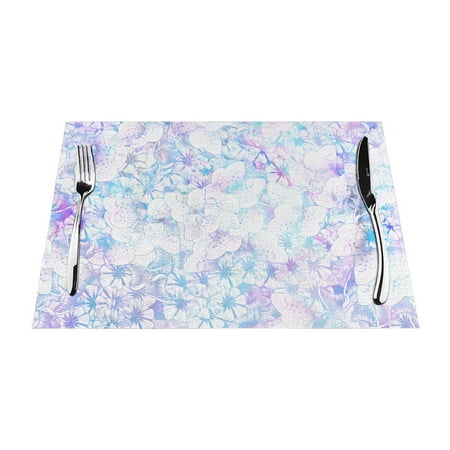

YFYANG Washable Heat-Resistant Placemats 70% PVC/30% Polyester Purple Vintage Floral Kitchen Table Mat 12 x 18 6 Pcs