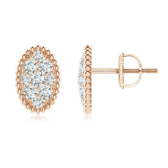 ANGARA Natural Diamond Oval Cluster Stud Earrings in 14K Rose Gold for Women (Size-2.1mm| Color-G| Clarity-VS2) | April Birthstone, Anniversary, Jewelry Gift for Women | Natural Diamond Earrings