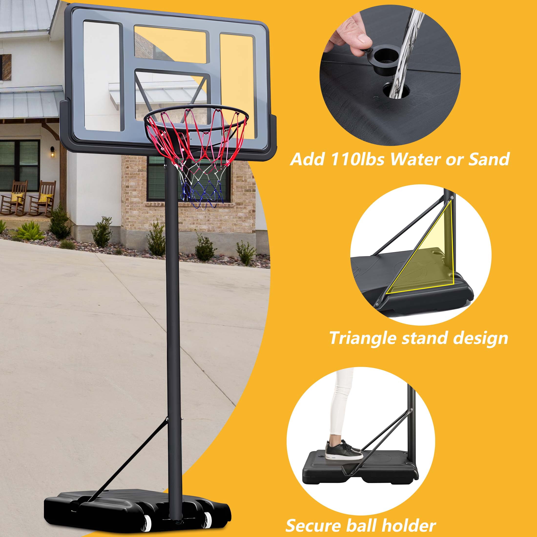 Portable Basketball Hoop Outdoor System for Kids and Adults, 4.9-10FT Height Adjustable Basketball Goal System with 44inch Shatterproof Backboard, Segmart Basketball Hoop with Large Base for Backyard