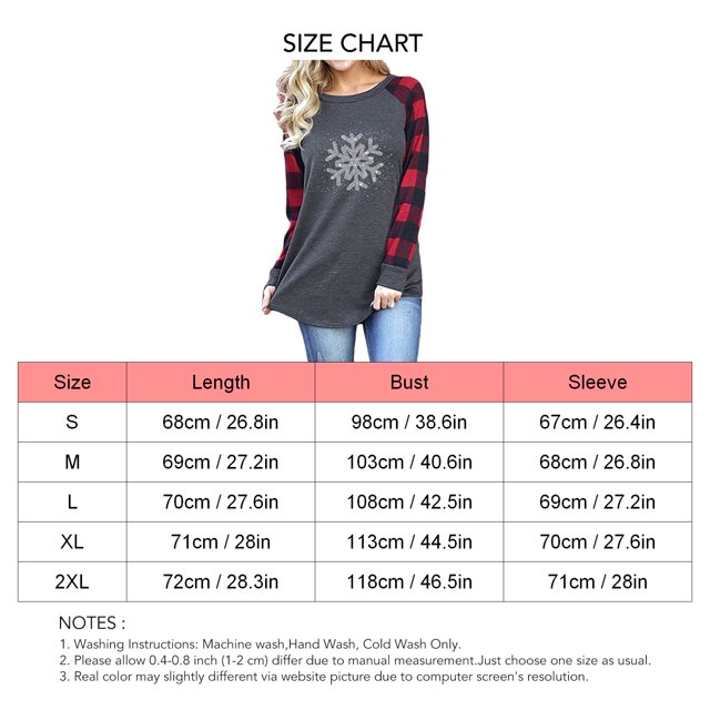 Sudadera de cuello redondo para mujer Tops deportivos Patchwork a cuadros manga larga suelta camisa larga Tops estampado de copo de nieve ANGGREK Otros