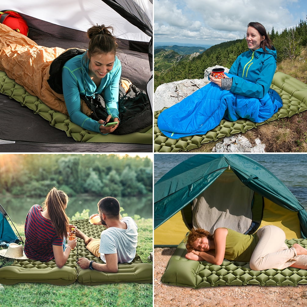 Self-Inflating Camping Sleeping Mat Inflatable Camping Sleeping Mat with Foot Pump Widen Camping Hiking Inflatable Sleeping Mat with Pillow Waterproof Ultralight Sleeping Pad for Backpacking 