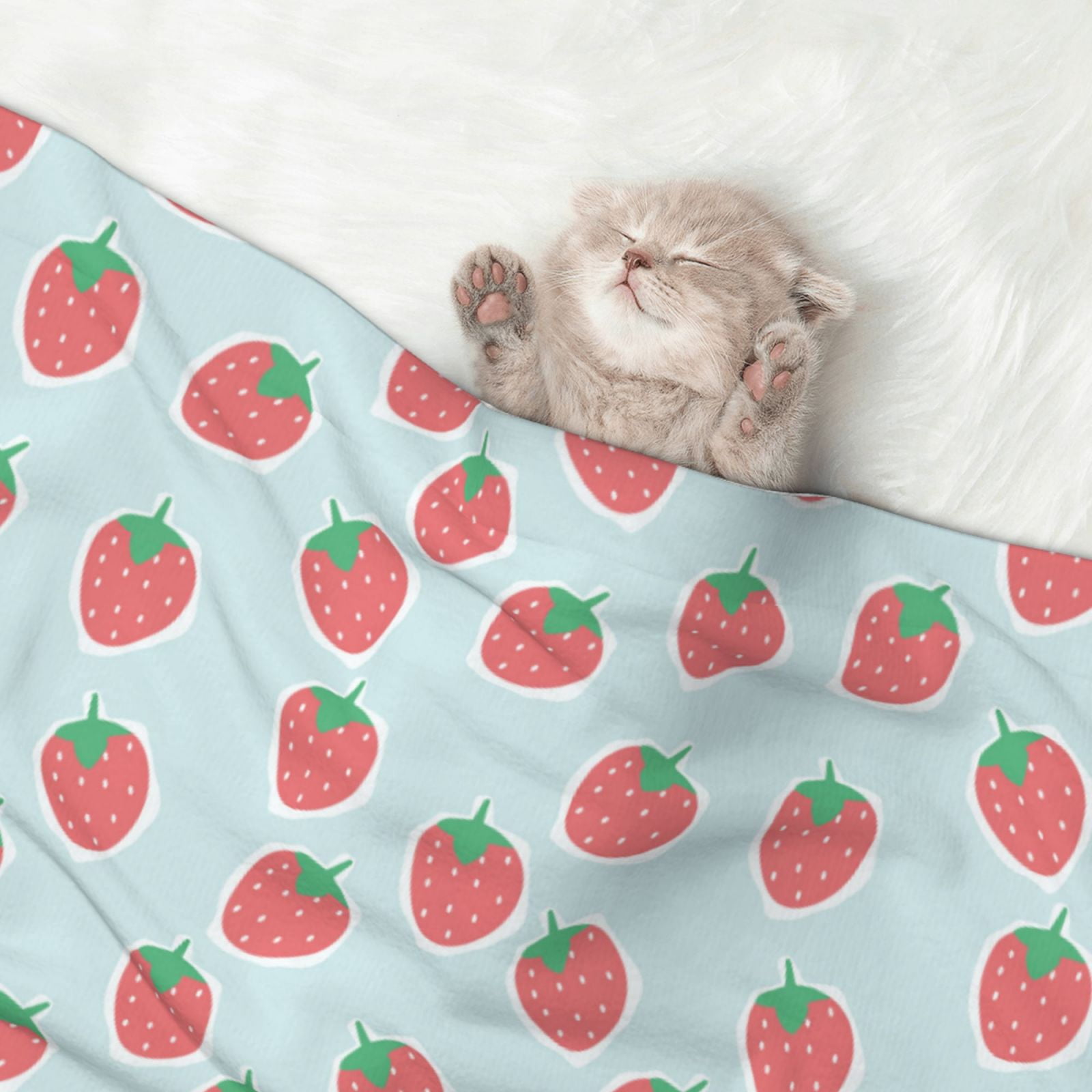 Naloa Hand Drawn Strawberry Dog Blanket, 3 Sizes Cat Blanket for Indoor Cats Large Medium Small Dog Gifts-Large