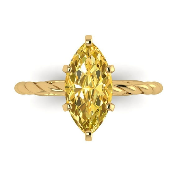 Solitaire Engagement Ring for Women - 2ct Simulated Yellow Diamond in 14K Yellow Gold Promise Ring
