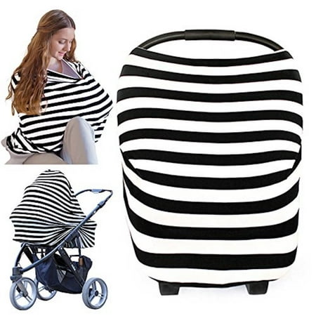 Keababies Baby Nursing Cover, Car Seat Canopy for Car Seat,All-in-1 Soft Breathable Strechy Cover, Black and White Stripes