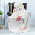 thumbnail image 4 of Unicorn Party Soft Flannel Fleece Throw Blanket, Happy Birthday Lettering with Simplistic Doodle Fairy Tale Animal, Cozy Plush for Indoor and Outdoor Use, 50" x 60", Multicolor, by Ambesonne, 4 of 5