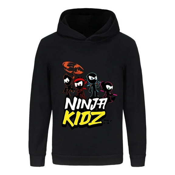 Kids Long Sleeve Hoodie – Ninja Kidz Graphic Pullover Top for Boys Girls, Martial Arts Inspired
