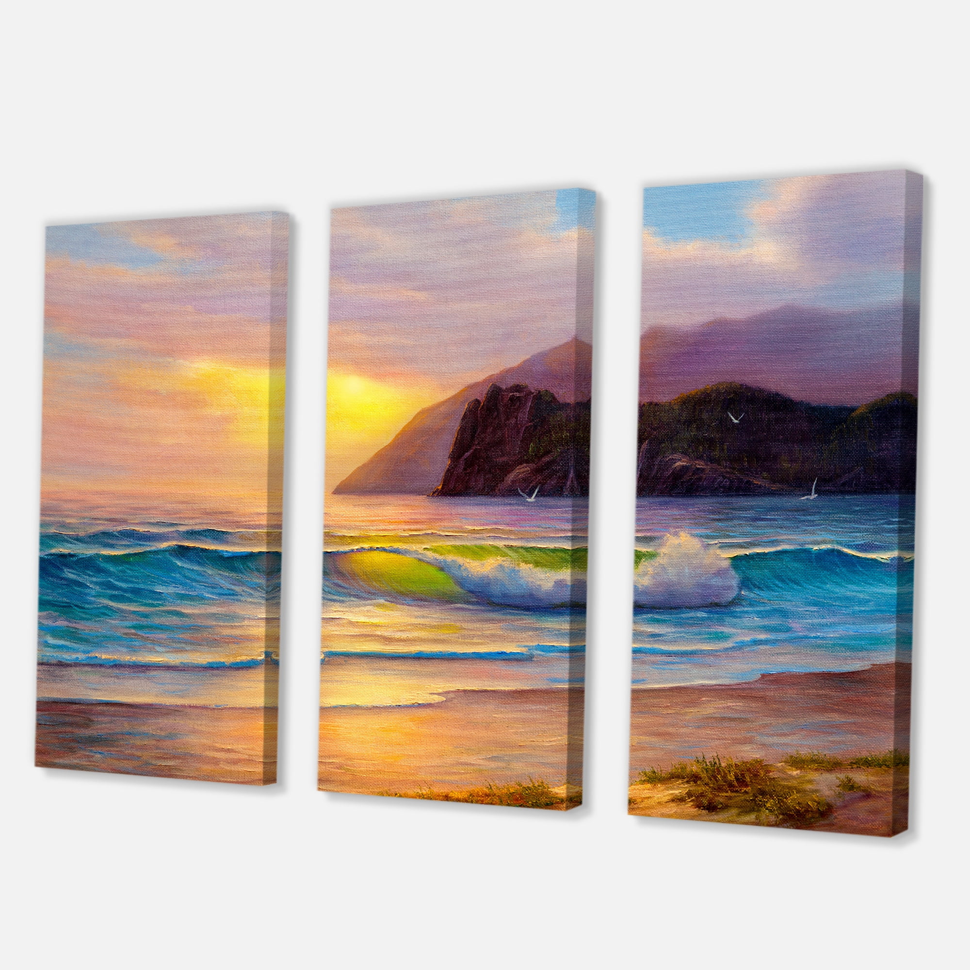 Designart ' Sunrise Glow On The Sea Waves V ' Nautical & Coastal Canvas Wall Art Print