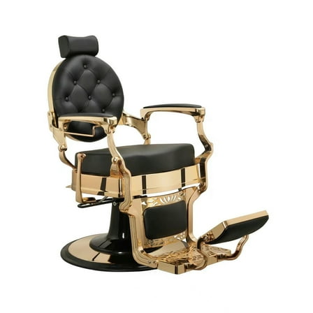 TRUMAN Vintage Barber Chair, Reclining Heavy Duty Barber Chair, Black Seat Gold Frame