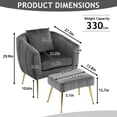 thumbnail image 2 of Ktaxon Accent Arm Chair with Ottoman Stool, Velvet Upholstered Club Chair with Lumber Pillow and Footrest Pumpkin Shape Sofa Gray, 2 of 8